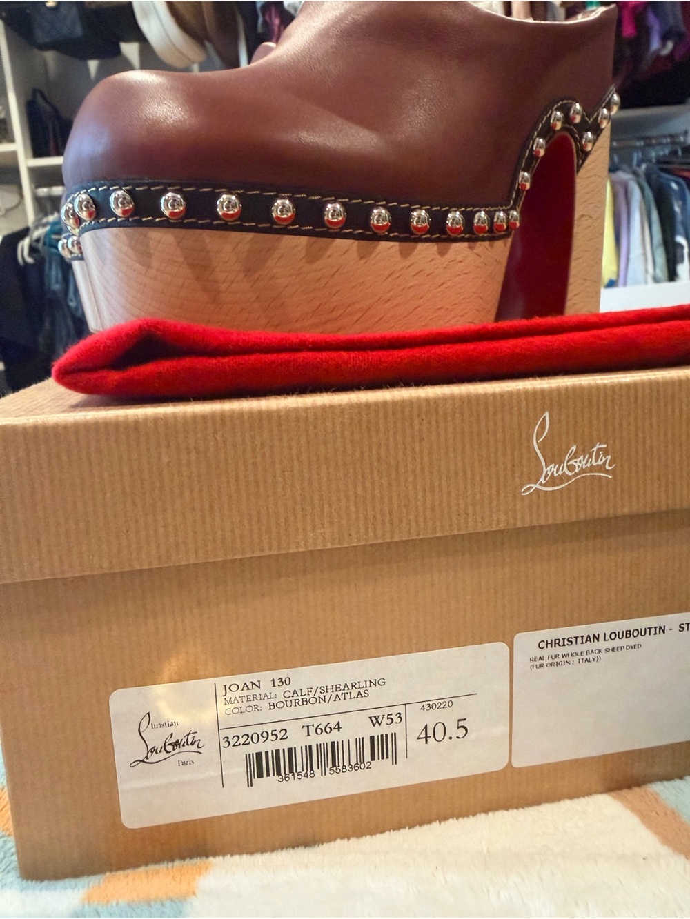 Christian Louboutin Burgundy Leather Studded Platform Clog - Picture 7 of 8